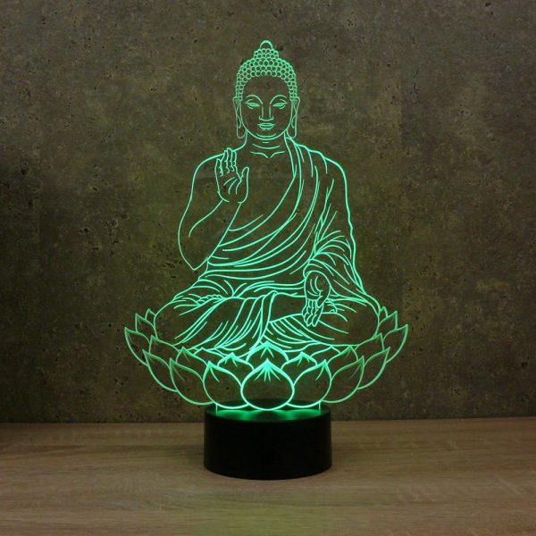 Lampe illusion 3D Buddha assis