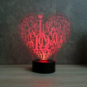 Lampe illusion 3D Cœur I Love You
