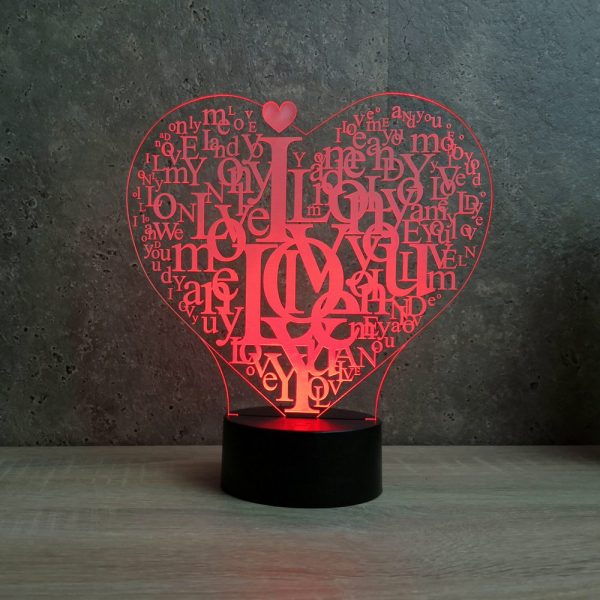 Lampe illusion 3D Cœur I Love You
