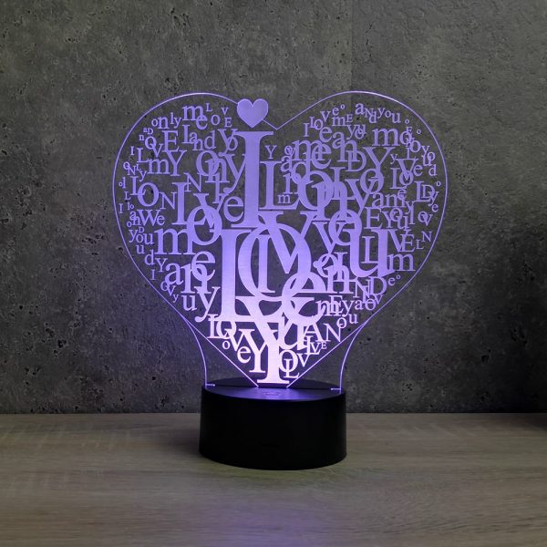 Lampe illusion 3D Cœur I Love You