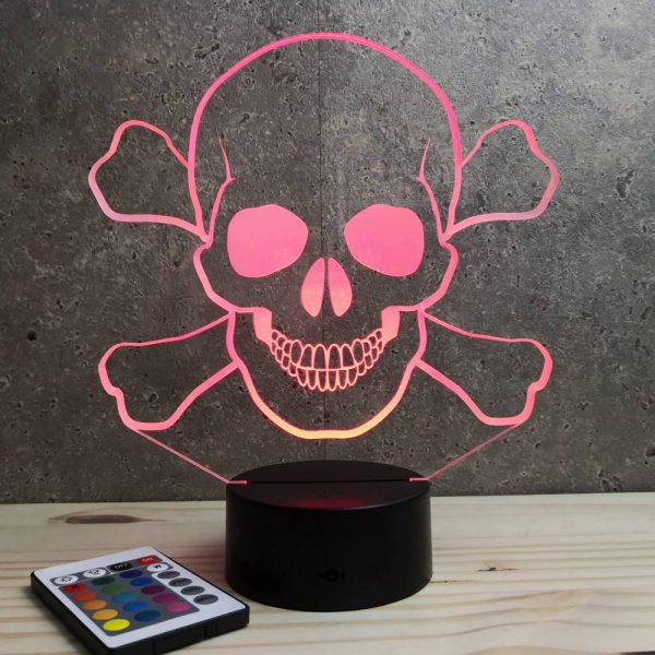 Lampe illusion 3D Tête de mort Pirate